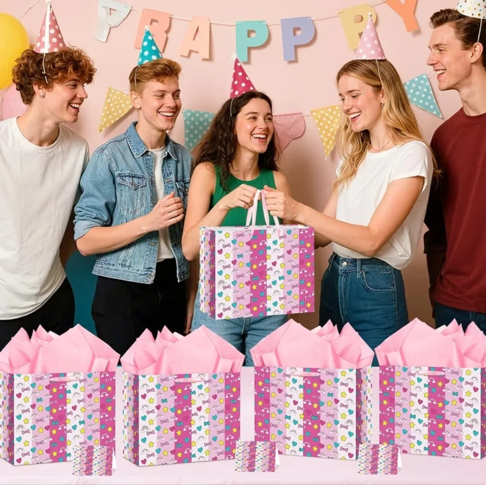 Kawaii Birthday Paper Gift Bag Bundle (12) Tissue Paper & Card Included